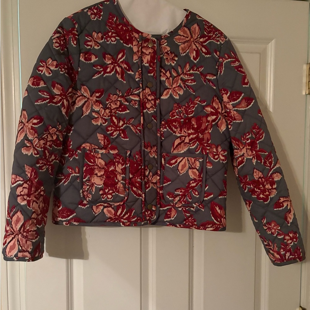Rachel Zoe Red and Gray Floral Puffer Jacket